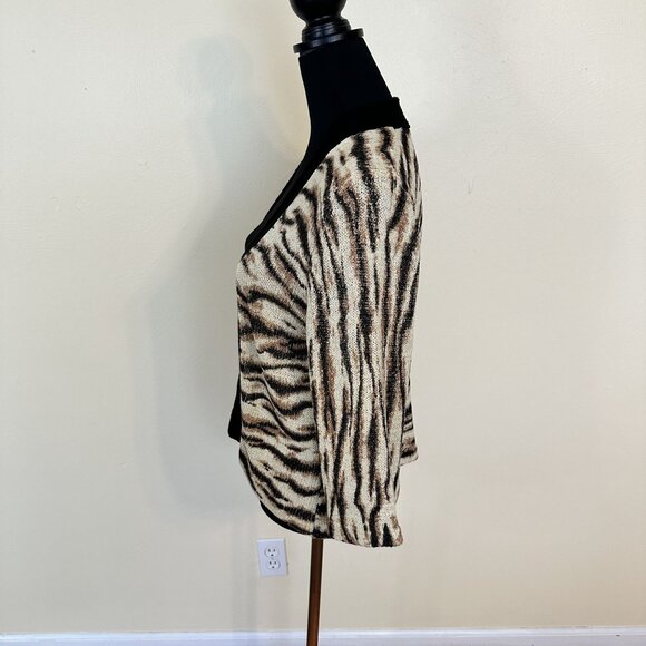 C'Est City Womens Animal Print Cardigan Sweater Size Large Open Front - Picture 6 of 8